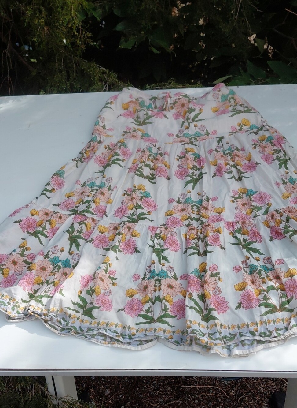Bila White Tiered Skater Skirt with Pink & Yellow Floral Motif